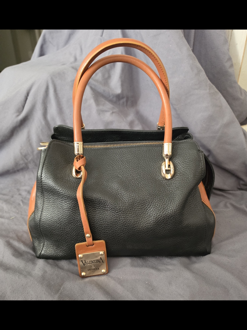 Valentina Black Satchel with Tan Accents
